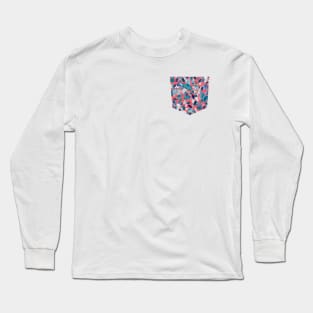 Pocket - WATERCOLOR PETAL STAINS BLUE CORAL Long Sleeve T-Shirt